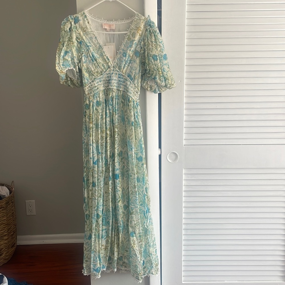 Rococo Sand blue multi dress. Size small. NWT